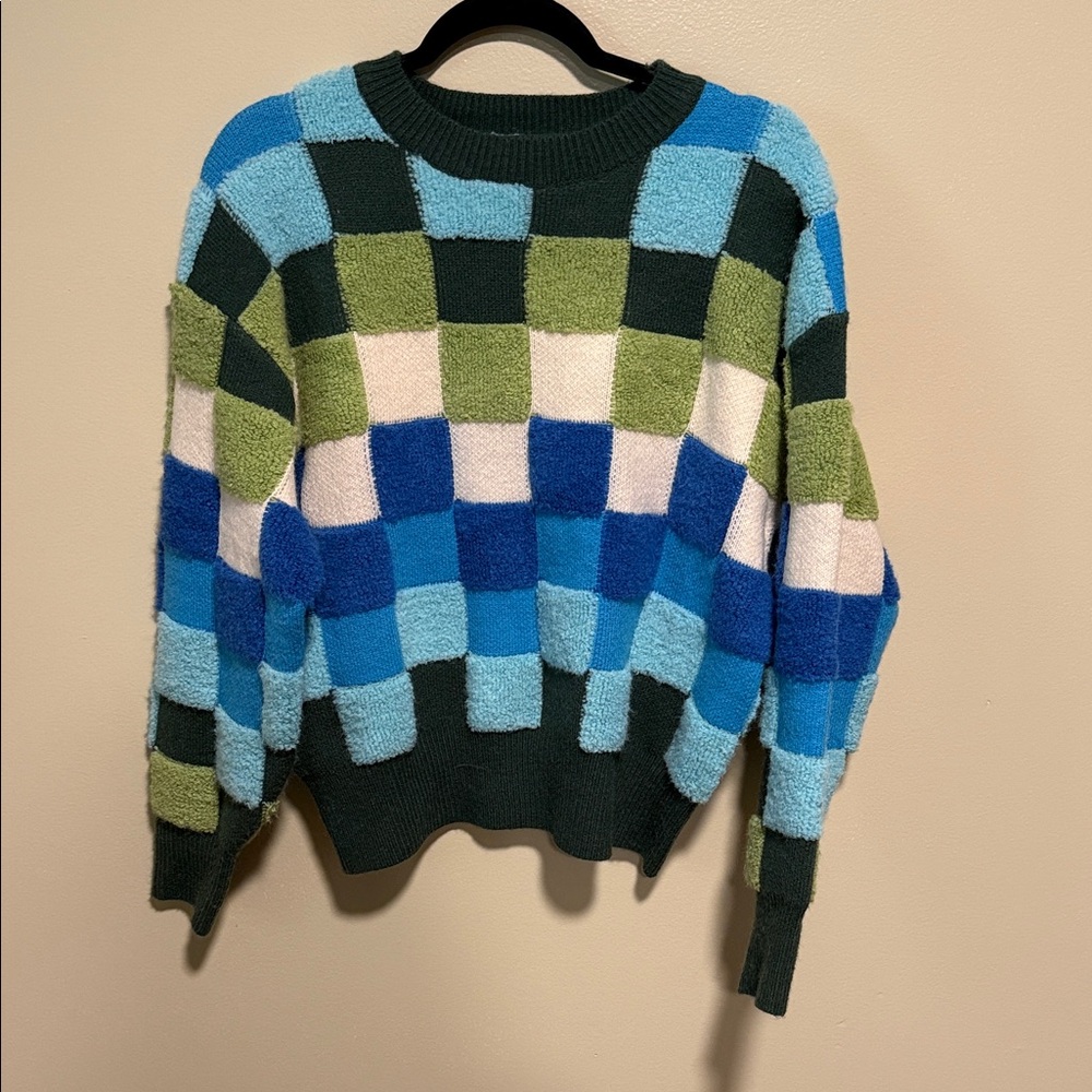 REPOSH &Merci Green and Blue Checkered Sweater in Size Medium - Picture 2 of 14